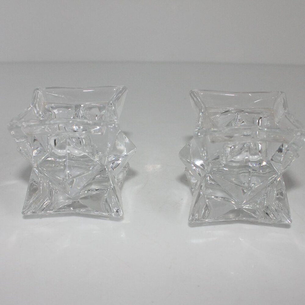 Michael C Fina Fifth Avenue 24% Lead Crystal Star Candle Holders Set 2 Tapered